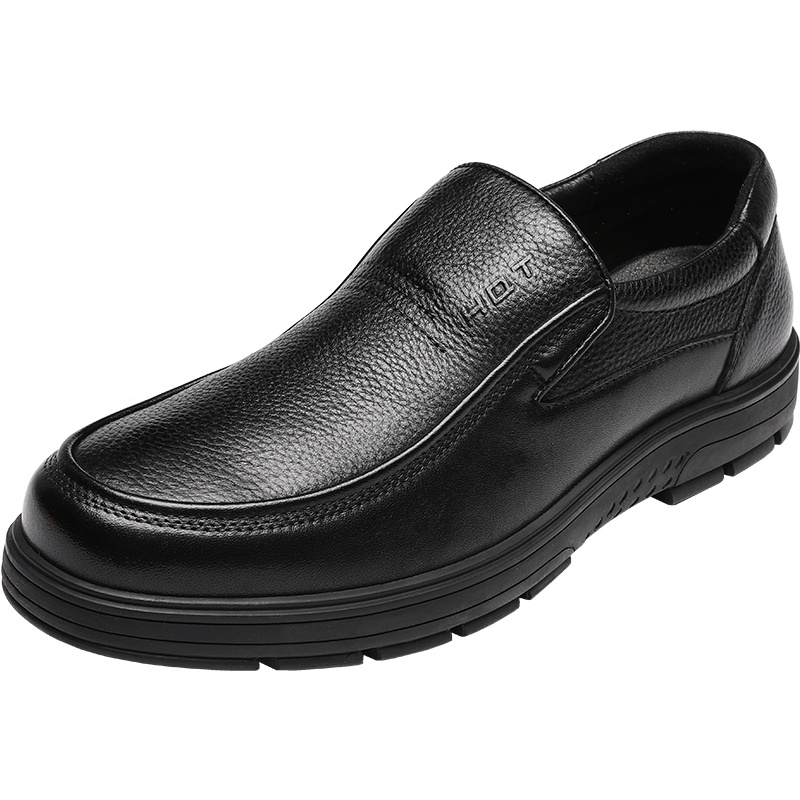 红蜻蜓舒适男软皮老年鞋男真皮厚底爷爷防滑爸爸皮鞋秋季休闲套脚