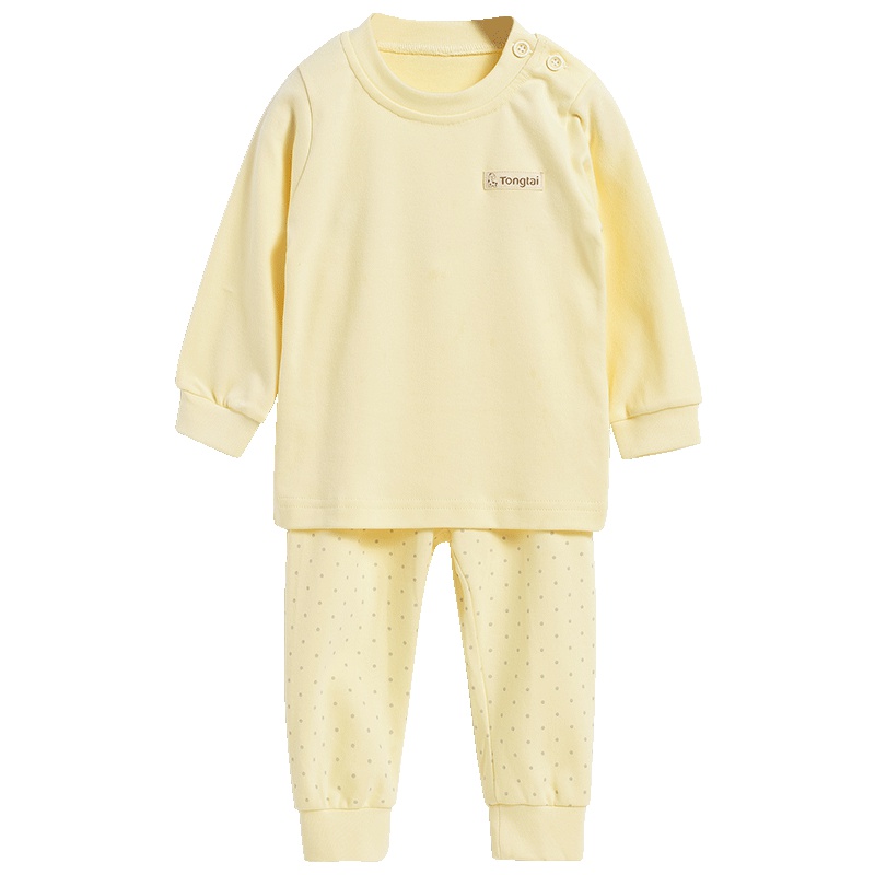 童泰TONGTAI婴儿纯棉肩开内衣套装四季款秋衣秋裤两件套婴幼儿通用100cm