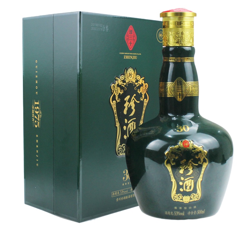 珍酒 珍三十 53度 酱香型白酒 纯粮食坤沙酒 500ml/盒 珍藏礼盒装（老陈酒）