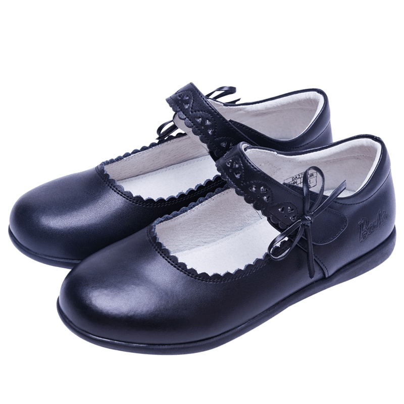 芭比童鞋2019秋季新款儿童学生鞋真皮单鞋平底黑色演出鞋女童皮鞋