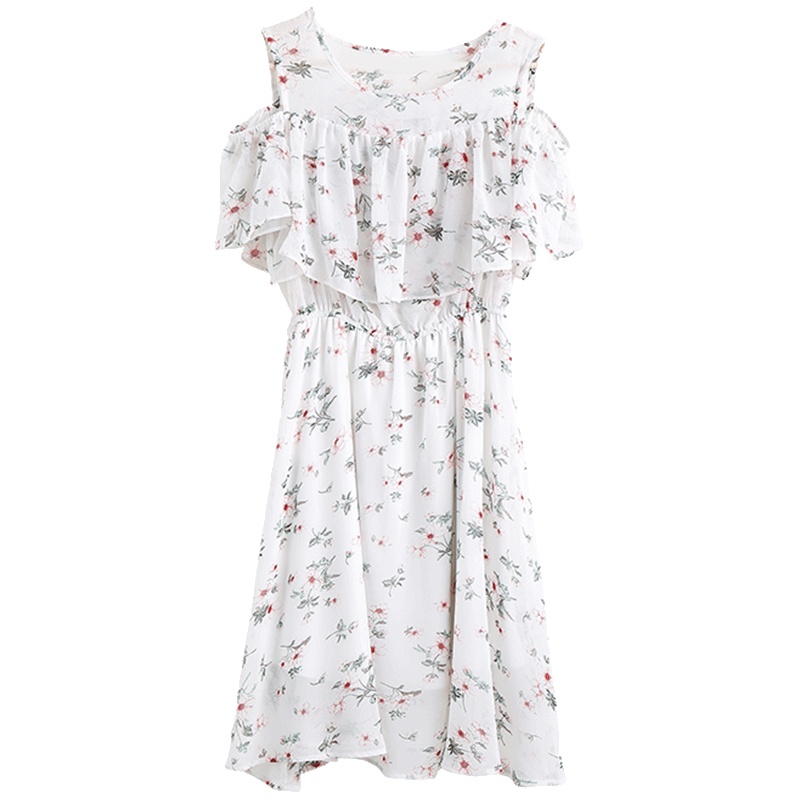 唐狮夏装连衣裙女基本款木耳边雪纺无袖连衣裙