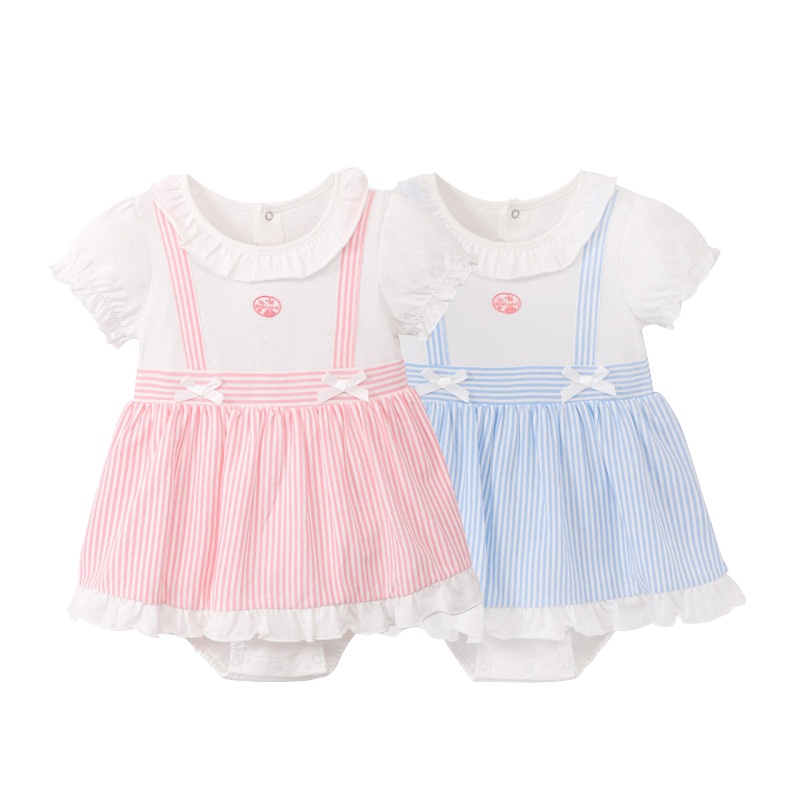 丽婴房童装婴幼儿假两件连身装女宝宝夏季可爱条纹裙子新款