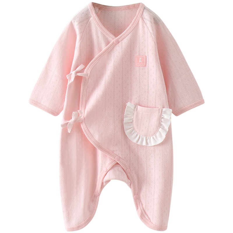童泰(TONGTAI)2021春夏0-3月新生婴儿衣服男女宝宝纯棉蝴蝶斜襟系带蛤衣连体衣儿童家居服