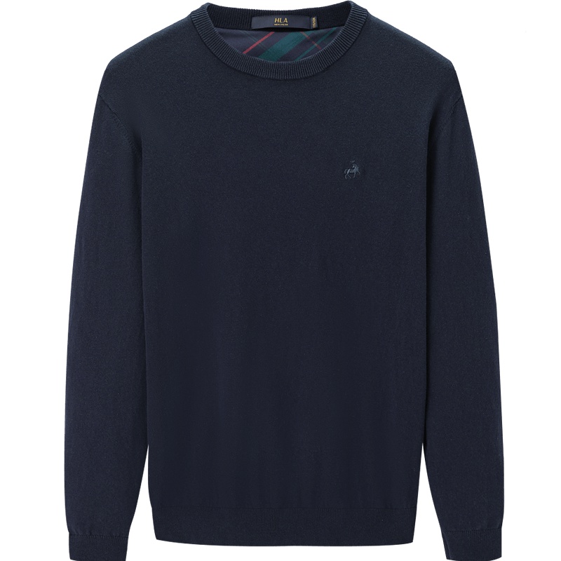 HLA/海澜之家绣花长袖针织衫2019秋季基础圆领套头针织衫男