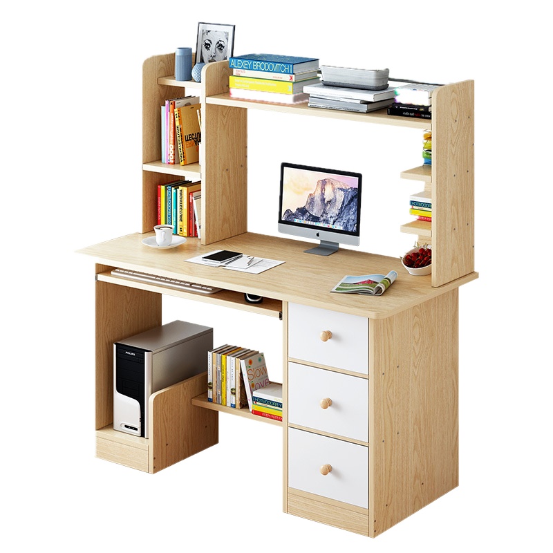 弘拜 电脑桌台式带书架一体式 多功能书房办公桌家用卧室学生书桌