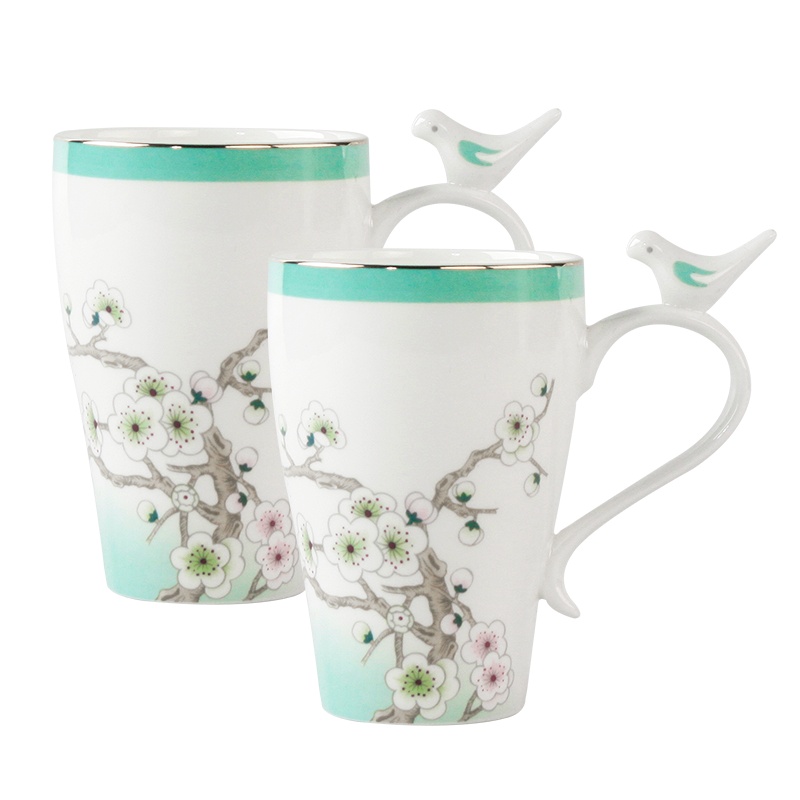 米兰度(Milandu)骨瓷水杯杯子马克杯早餐杯牛奶杯情侣杯茶杯 居家日用办公送礼 礼盒礼品包装 贵人瓷小鸟对杯