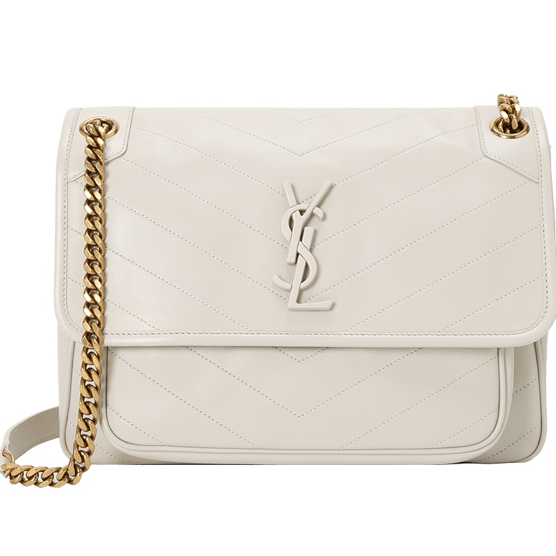 预售 圣罗兰YSL NIKI 口盖包中号 字母LOGO光面皮 褶皱皮 女士单肩包498894金链银链