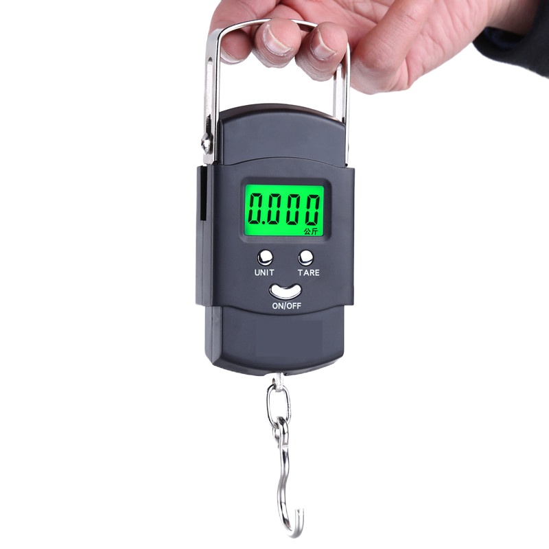 手提秤电子称便携式高精度家用小秤小型买菜称重器称鱼勾挂钩 英文版绿色背光