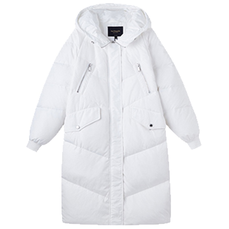 拉夏贝尔羽绒服女中长款2019冬季新款宽松时尚气质欧货面包服白色过膝外套10017781
