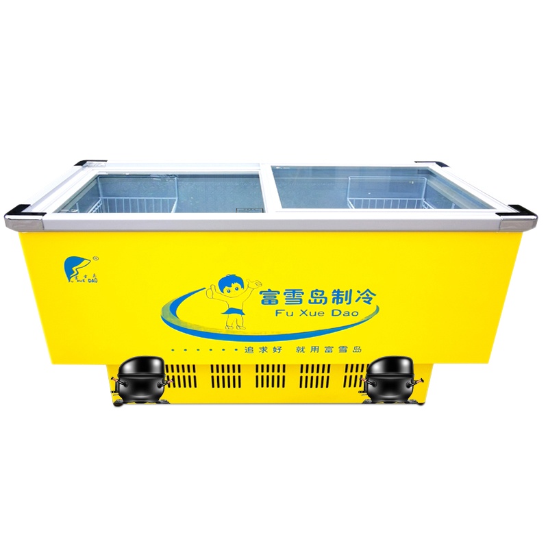 富雪岛SC/SD-588 588升卧式岛柜冰柜商用大容量大型超市透明玻璃展示柜海鲜柜双压缩机