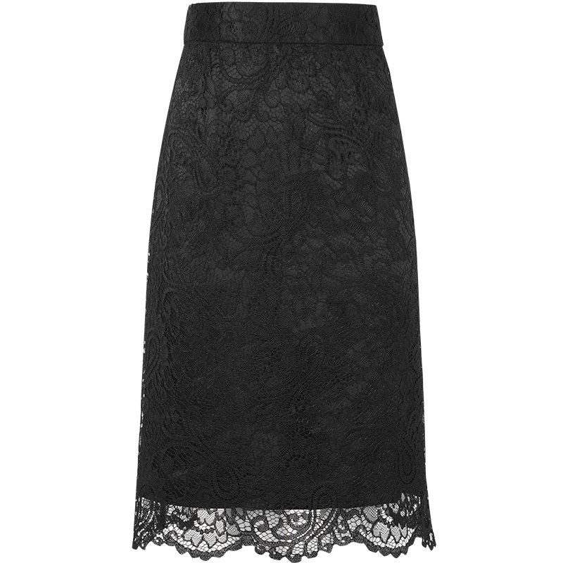 晚白2021秋季新品修身显瘦纯色高腰通勤包臀裙半裙蕾丝半身裙女