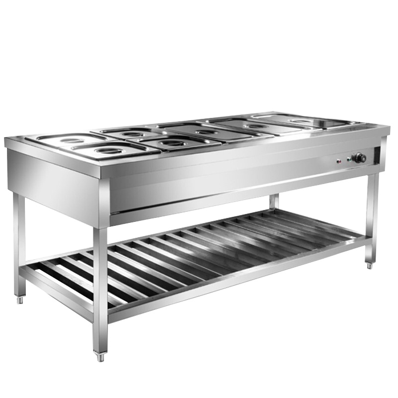 德玛仕 商用保温汤池 快餐售饭台 不锈钢快餐车 菜台分餐台份数盆2000*800*800 六格 201不锈钢