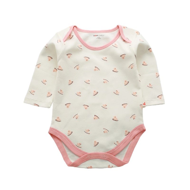 卡比一木KBMLOVELY春秋宝宝婴幼儿通用包屁衣内衣精梳棉纯棉连体衣59cm 66cm机印小鸟三角哈衣KM0676