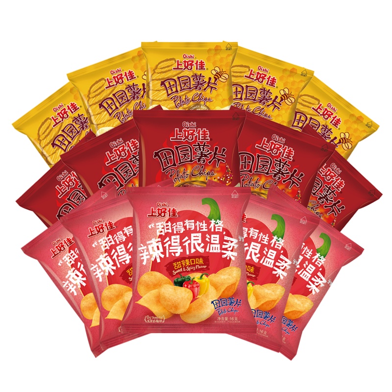 上好佳 薯片小克数零食组合(甜辣+丝滑蜂蜜黄油口味) 16g*15包 混合味  休闲膨化网红零食吃货薄片