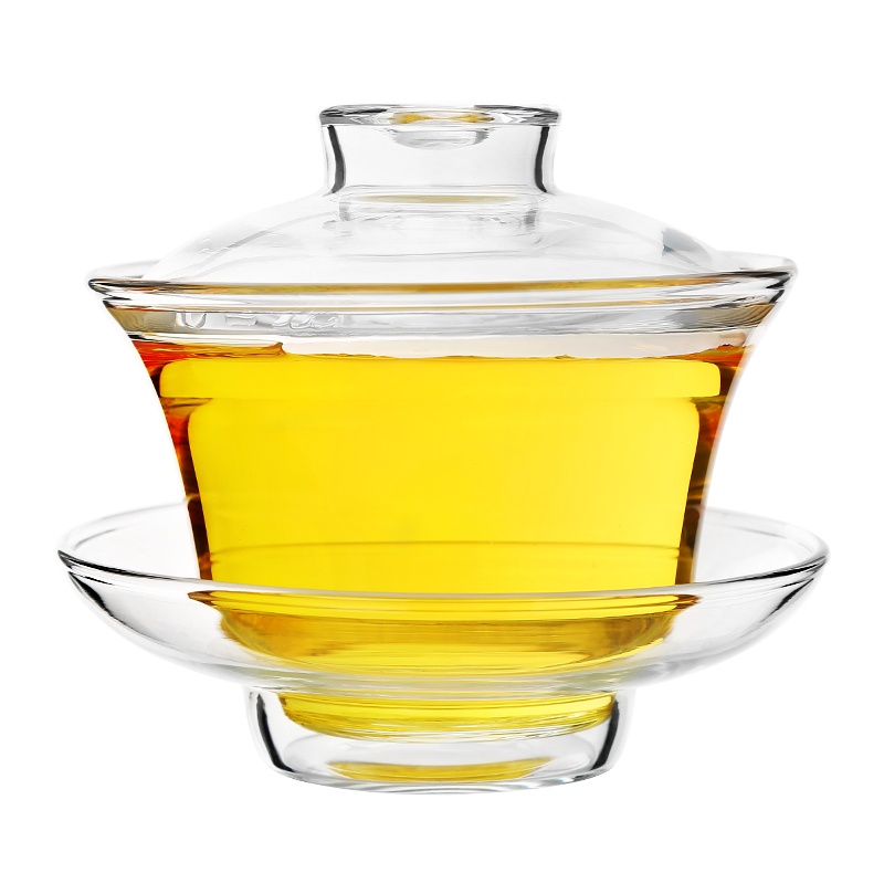金镶玉 玻璃茶杯 玻璃盖碗 高硼硅耐热防爆泡茶碗 三才盖碗±150ml