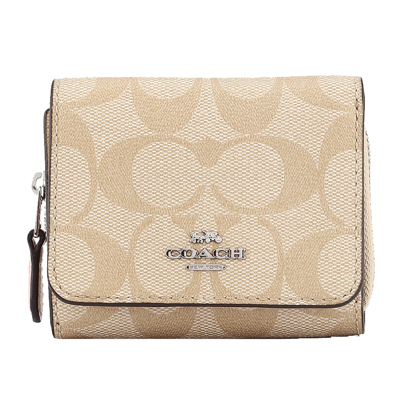 COACH 蔻驰 奢侈品 女士卡其色人造革短款钱包钱夹