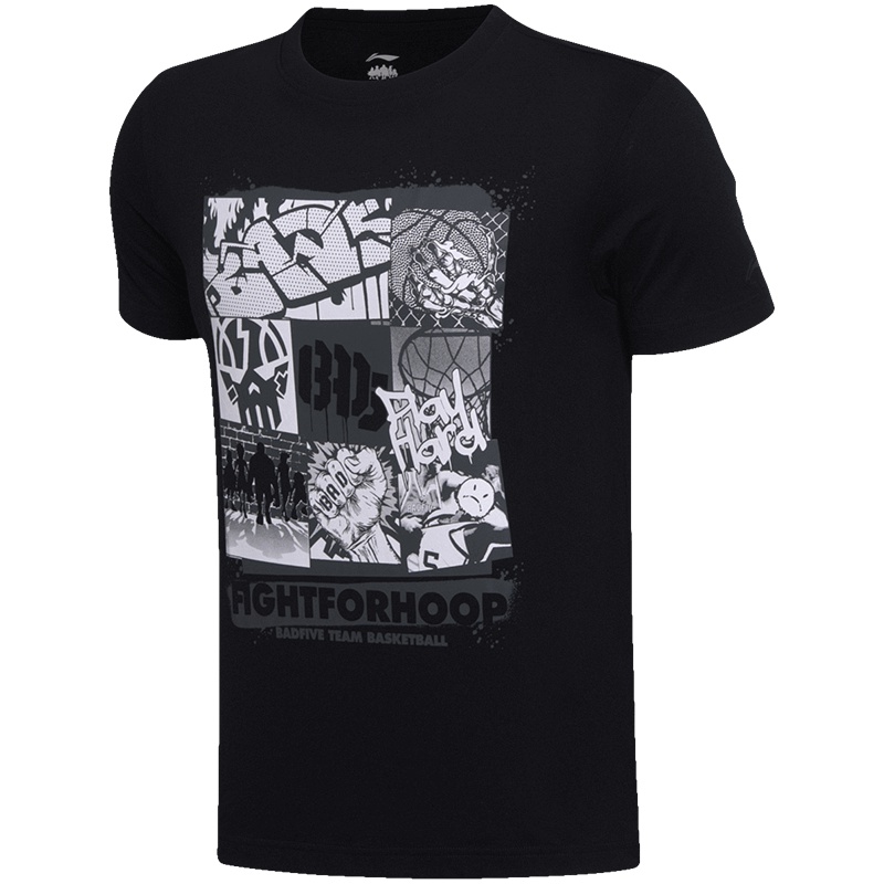 【自营】李宁短袖T恤男士BAD FIVE吸湿纯棉圆领运动服AHSM201 L AHSM201-3标准黑