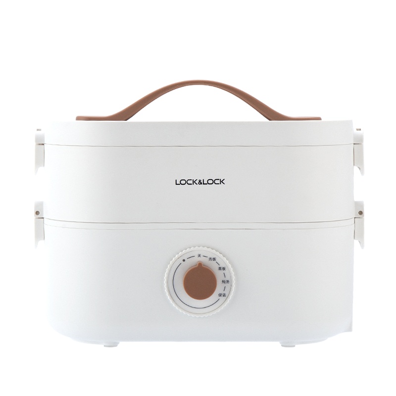 乐扣乐扣(LOCK&LOCK)电热饭盒EJR211WHT机械式蒸煮加热双层不锈钢内胆上班族便携午餐盒白色1.2L