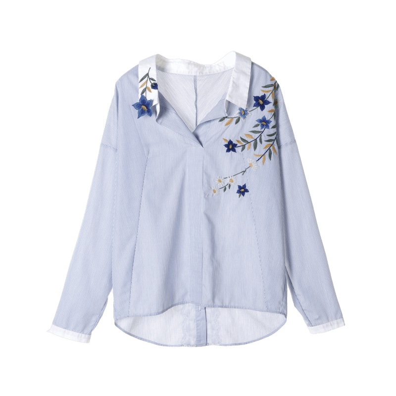 裂帛长袖衬衫春装新款翻领百搭文艺风小清新宽松绣花衬衣