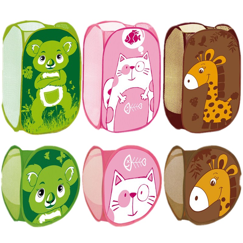 妙力卡通可折叠便携储物篮 脏衣篮脏衣篓收纳筐 衣物杂物收纳篮网格透气