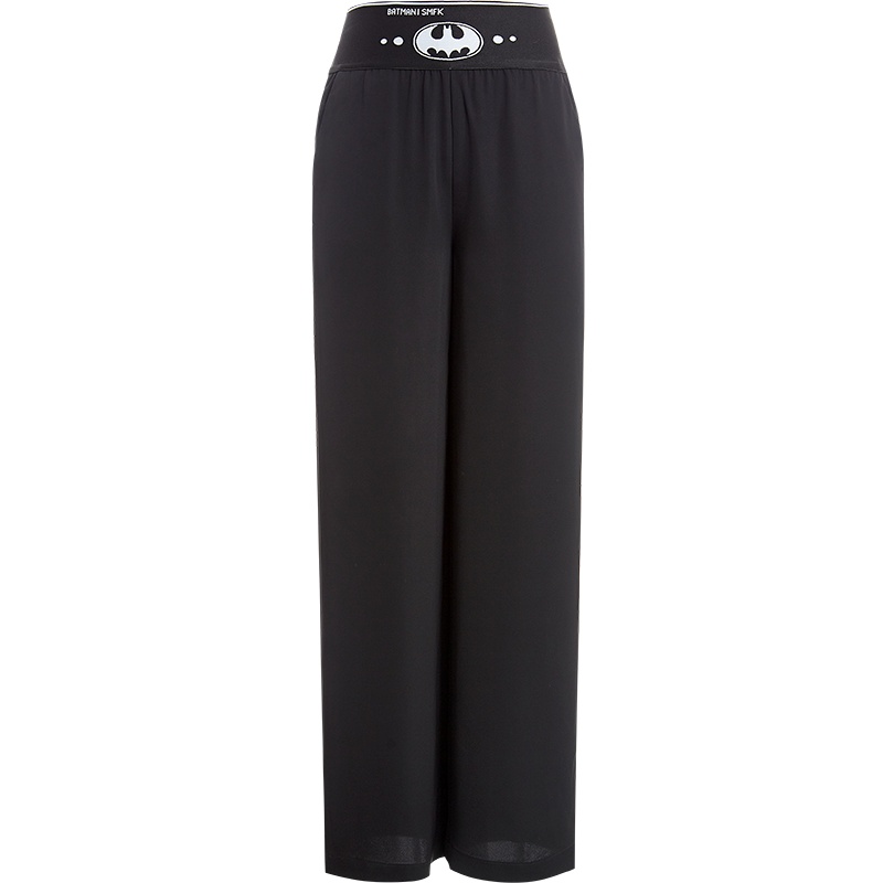 欧昵雪夏装休闲高腰字母趣味显瘦垂感阔腿裤女宽松直筒裤