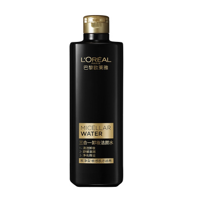 欧莱雅(L'OREAL)黑魔水三合一脸眼唇卸妆洁颜水400ml(卓效黑炭清洁 卸妆液)