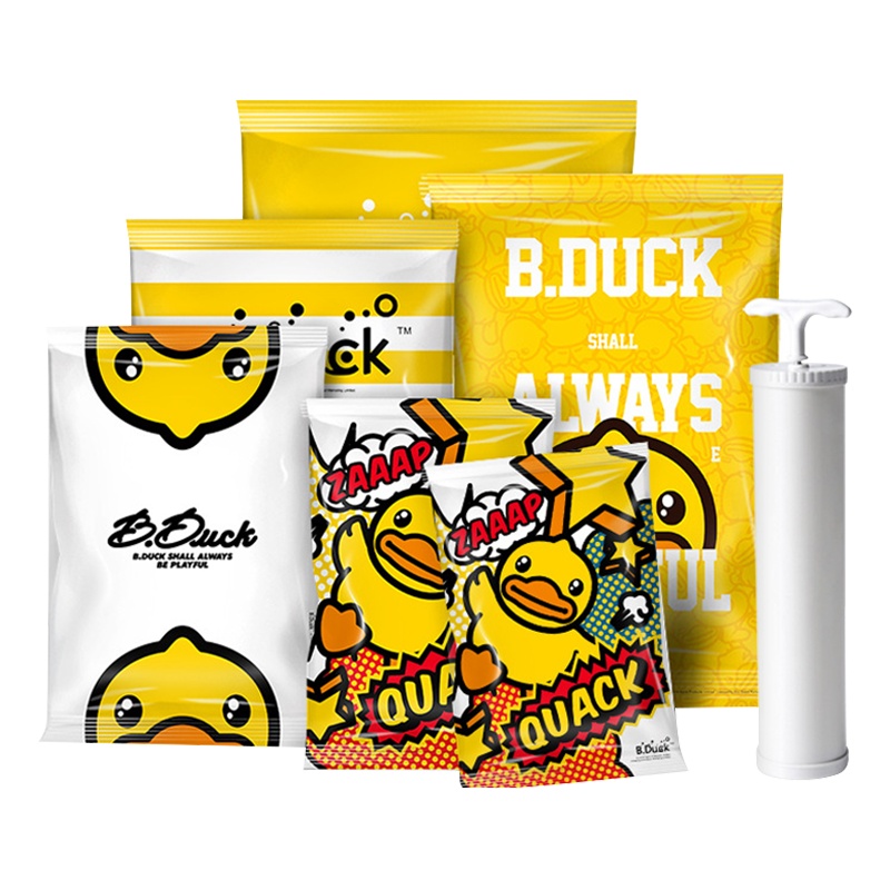 收纳博士小黄鸭1特大3中3小套装配手泵真空压缩袋收纳袋特大号棉被子衣物衣服整理袋抽气真空袋旅行袋密封防霉袋