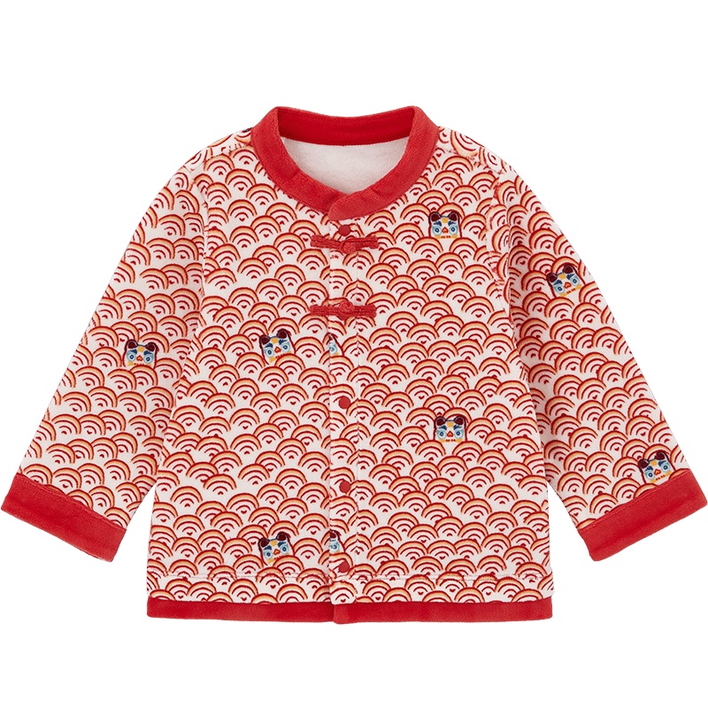 英氏婴儿家居服套装宝宝保暖新年装休闲上衣 2020秋冬新款10095519