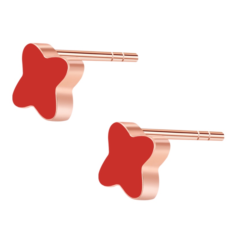 Ryual 18K金耳钉玫瑰金玛瑙四叶草耳环彩金女士耳饰 黄金计价款送女友恋人