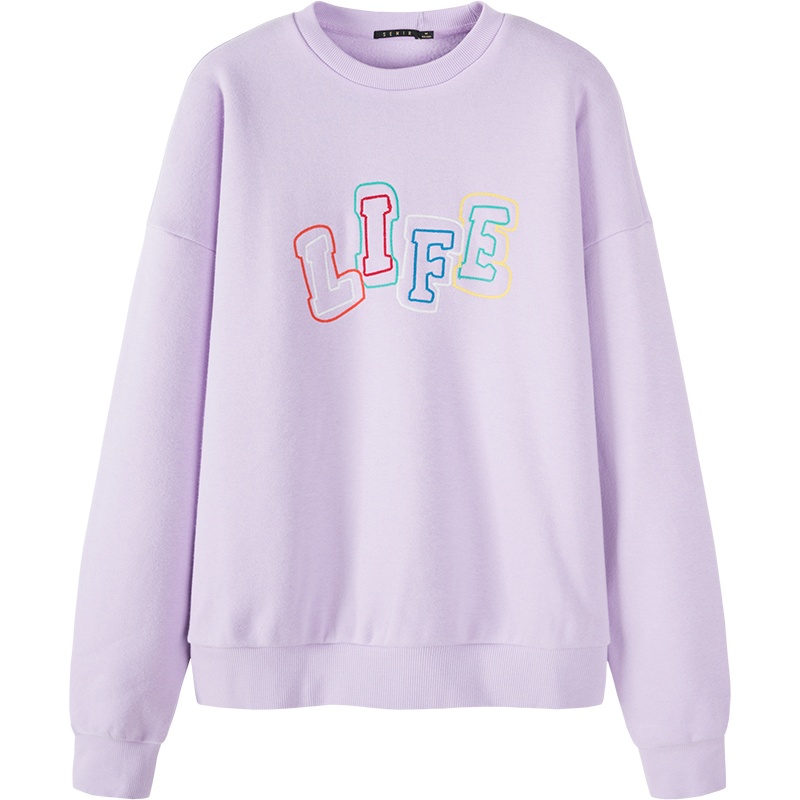 Semir森马2019冬新款卫衣女宽松韩版撞色字母刺绣圆领套头针织上衣保暖