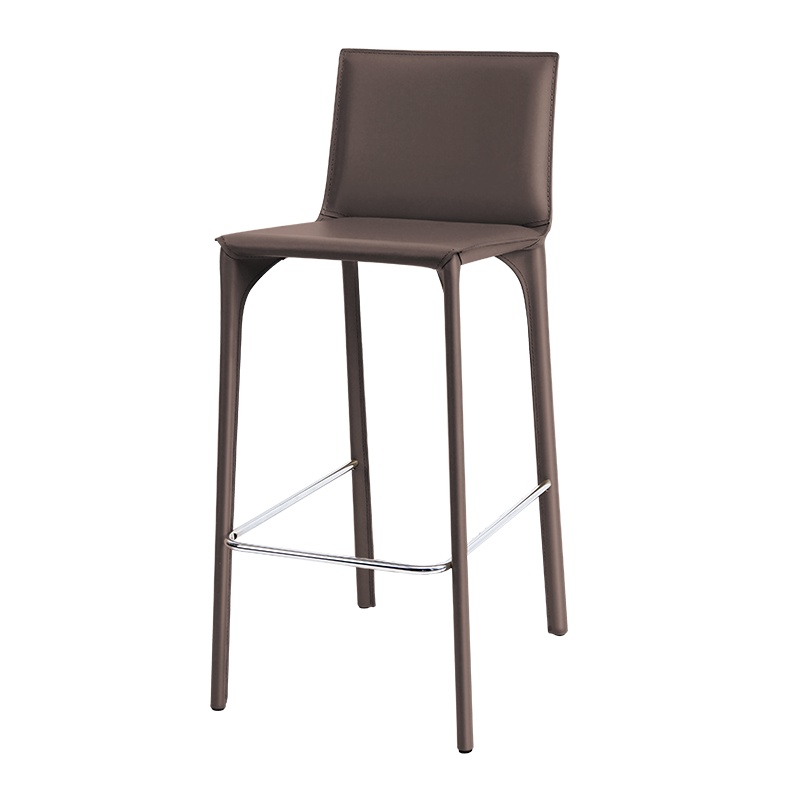 和顿轻奢马鞍皮吧凳家用靠背固定脚吧台椅子 现代简约意式中岛台吧椅 北欧风格酒吧酒台带靠背高椅子酒店接待台茶吧休闲708