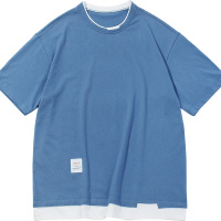 奥朗奴(AOLANGNU)2020夏季新款假两件短袖T恤男士纯色圆领宽松港风体恤衫男装