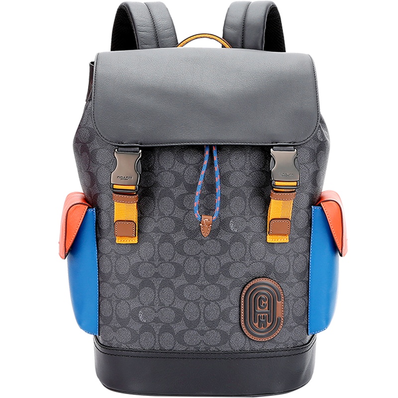 蔻驰 COACH 奢侈品 男士专柜款RIVINGTON皮质双肩背包灰咖拼色 958