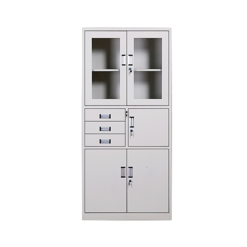 豫亿腾钢制加厚办公文件柜铁皮柜财务凭证资料柜档案柜玻璃储物书柜带锁抽屉可定制灰白色偏三斗内保险柜