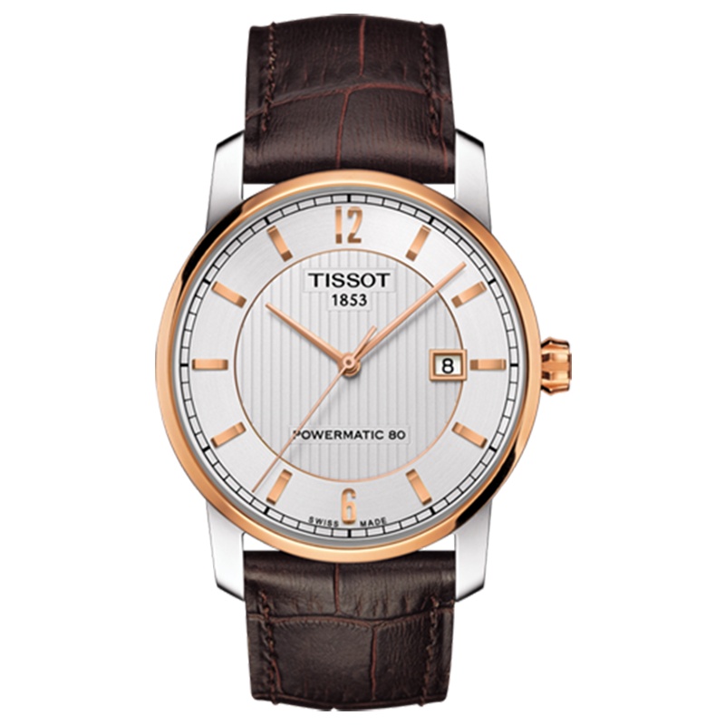 [低至5折]天梭(TISSOT)瑞士手表 钛系列商务80机芯条形刻度皮带男士机械表T087.407.56.037.00