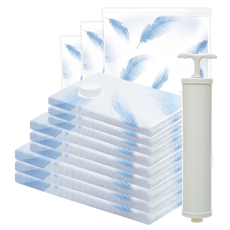 禧天龙 Citylong 真空压缩袋行李旅行收纳袋棉被搬家打包整理袋 (3小+3中+3大+1手泵)羽毛印花S-8749