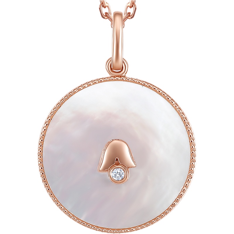 周大生钻石吊坠18K金贝壳玉髓吊坠AB面挂坠正品铃兰花AU750吊坠