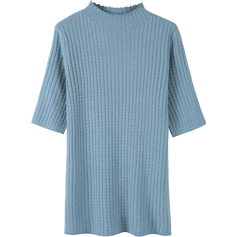 恒源祥极简春新款半高领针织衫女修身内搭弹力短袖毛衣上衣外穿潮