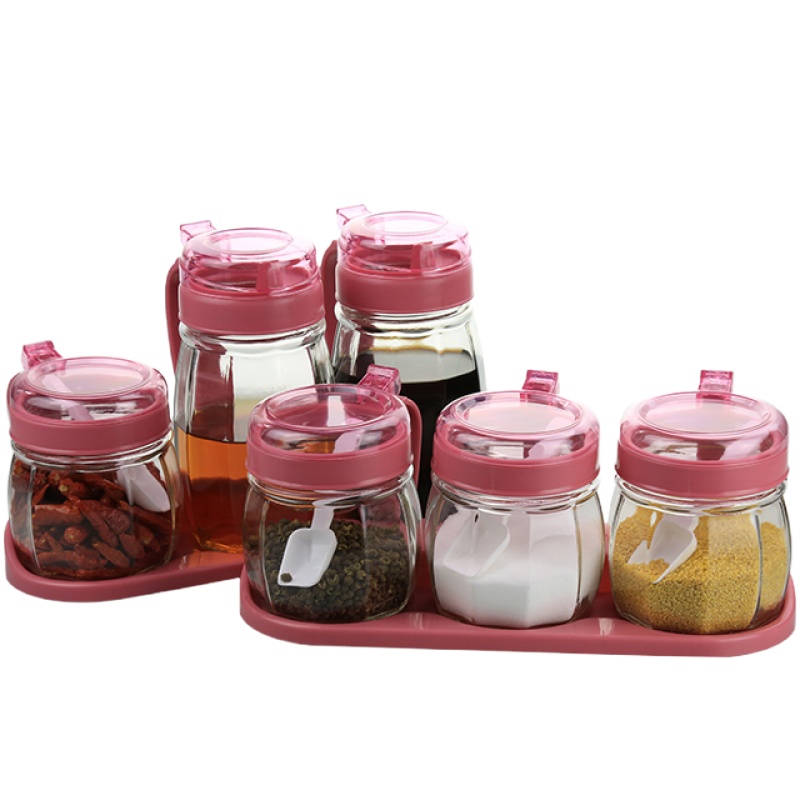 企购优品青苹果厨房用品 调料盒套装家用 玻璃调味罐调味盒调料瓶盐罐油壶调料罐 3调味罐 颜色随机