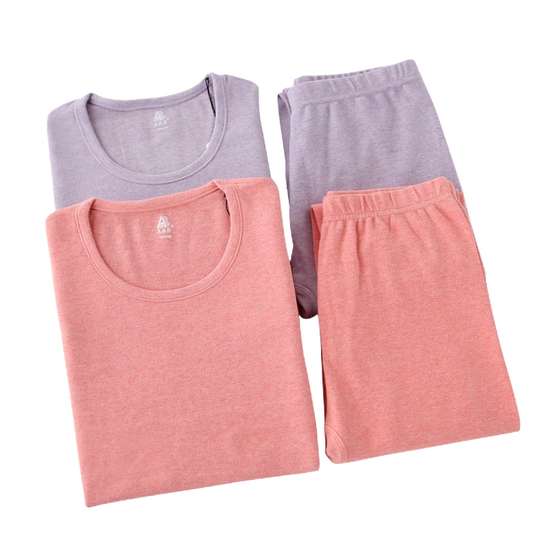 ab保暖套装秋冬色织刷绒棉毛衫裤弹力圆领女士保暖秋衣秋裤p970