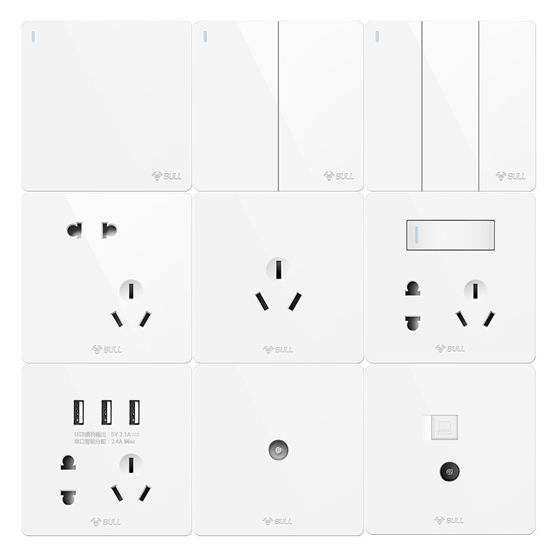 公牛开关插座86型暗装五孔16a三孔空调插座带usb家用多孔G12开关