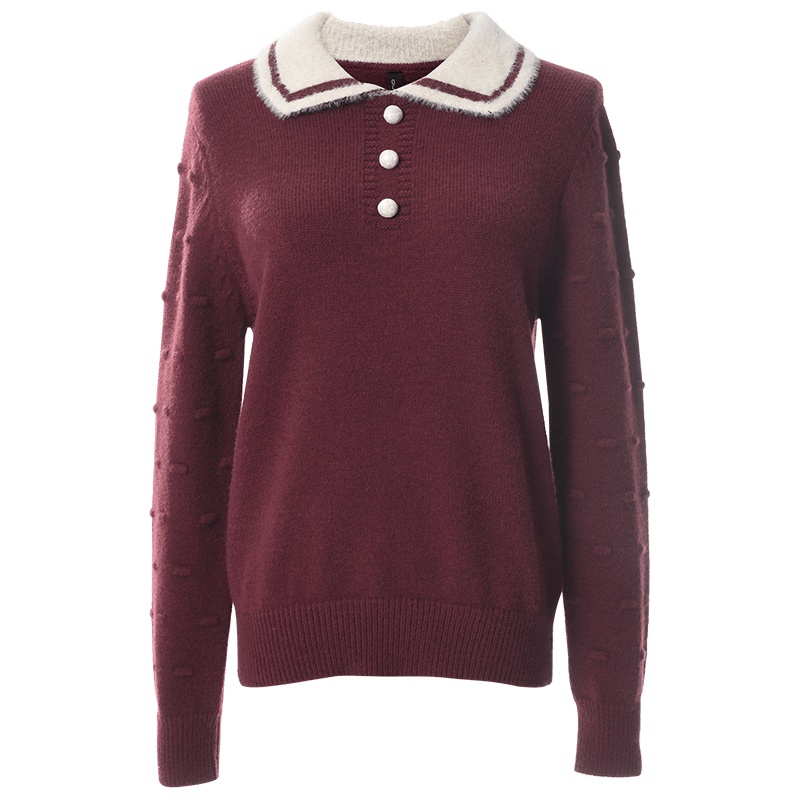 欧昵雪冬装仿貂毛翻领宽松显瘦针织衫上衣女显瘦长袖毛衣