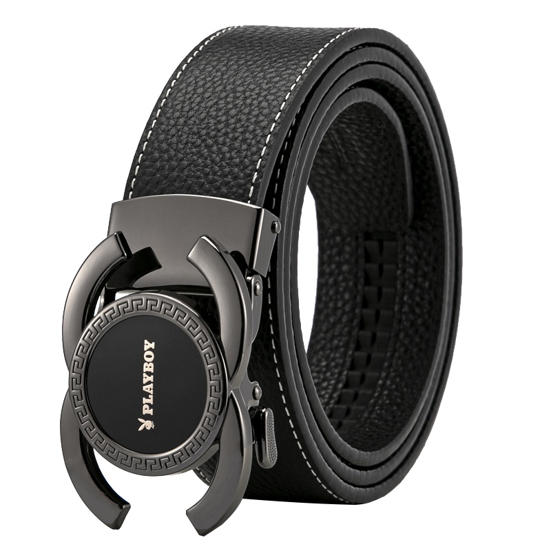 花花公子(PLAYBOY)男士皮带真皮自动扣腰带韩版个性潮人头层牛皮年轻人裤带专柜礼袋装