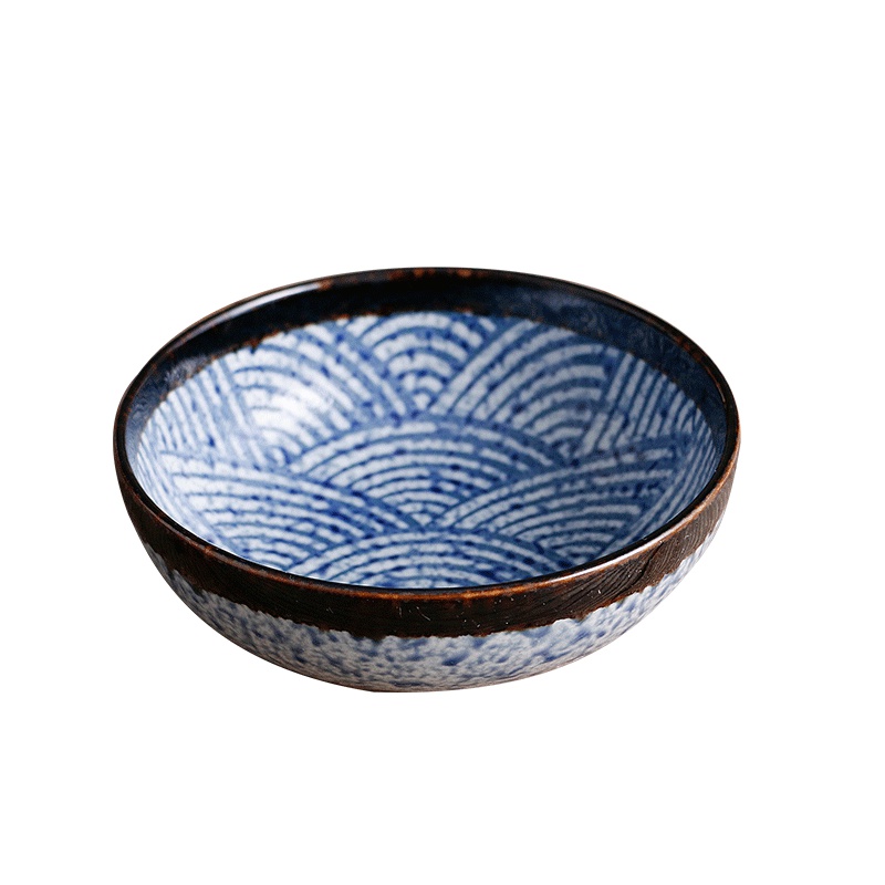 苏宁极物 日本进口爱悦烧青海波釉下彩碗盘碟日式鱼盘和风长方盘陶瓷餐具套装家用(青海波15.5厘米钵碗)