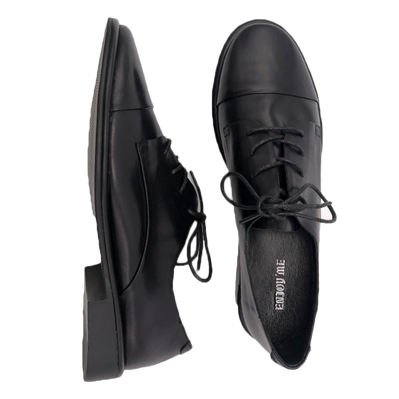 ENJOY'ME圆头皮边绑带板鞋牛津小皮鞋20春季新款女鞋