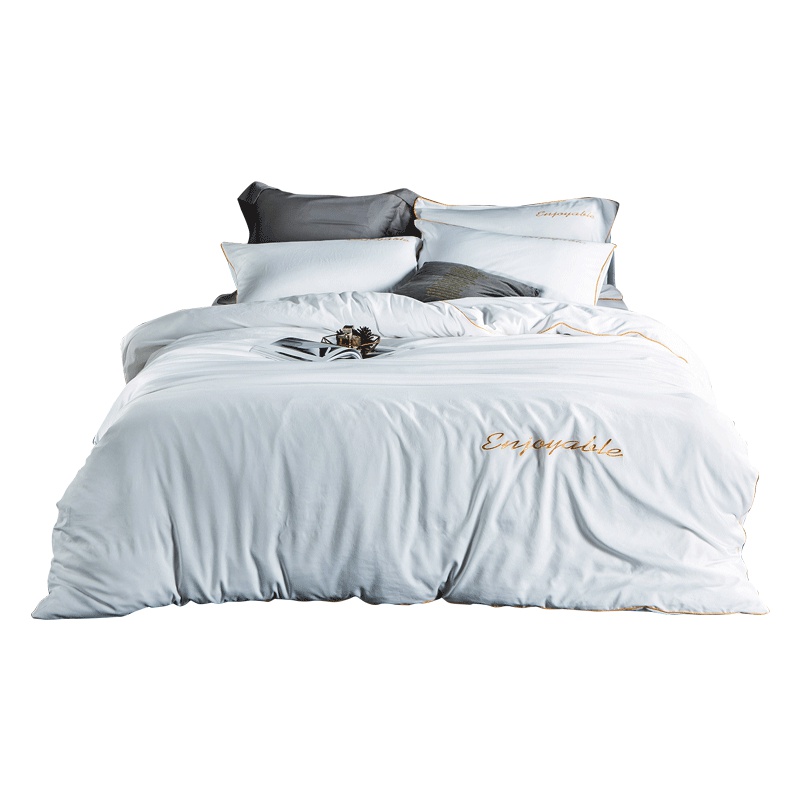 唛乐斯Mallas意式轻奢丝绸棉四件套柔软细腻加密设计健康绿色印染时尚字母装饰四件套