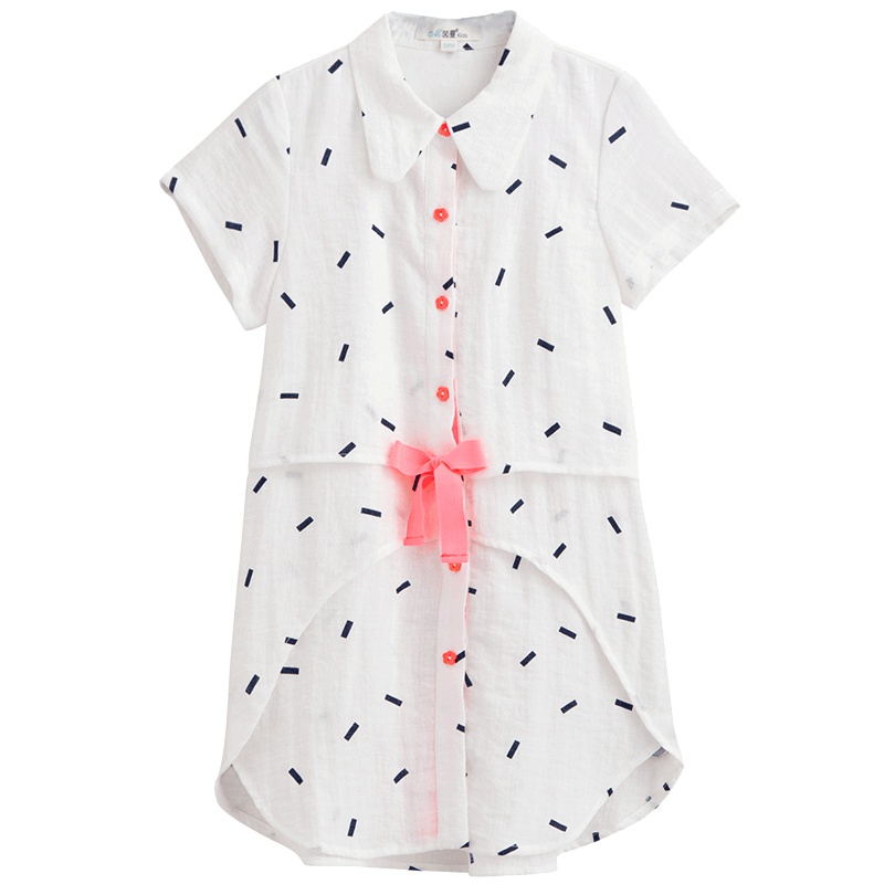 茵曼童装 2019夏季中大童短袖连衣裙 女童蝴蝶结公主裙