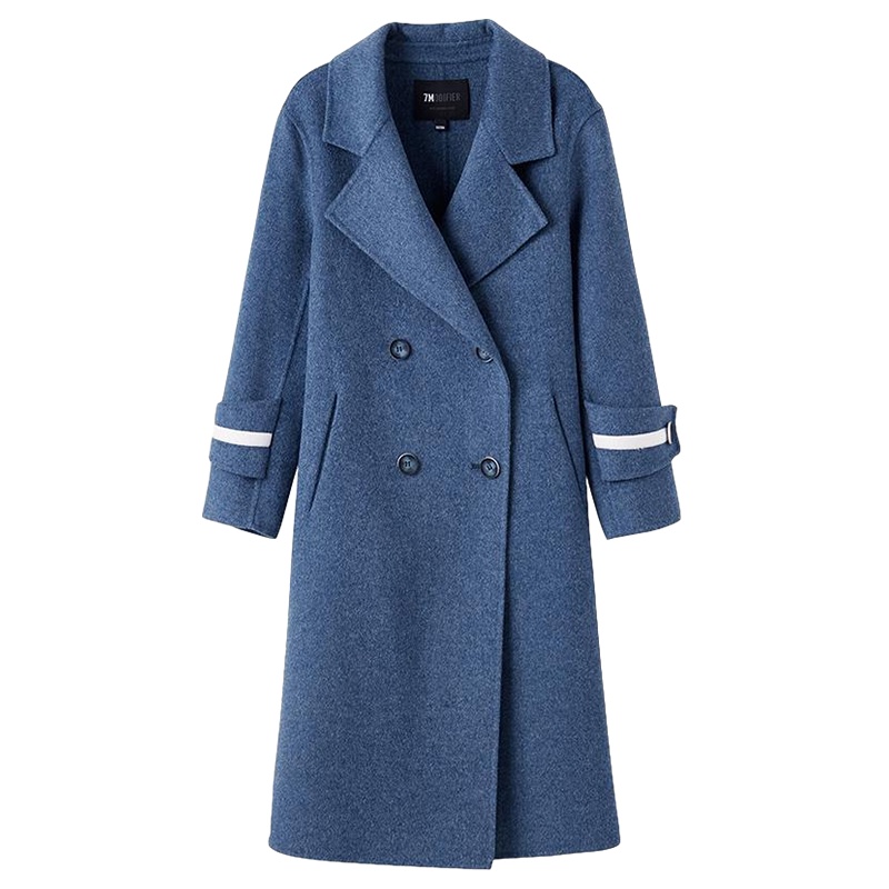 拉夏贝尔外套双面呢子大衣女新款韩版中长款宽松小个子学生