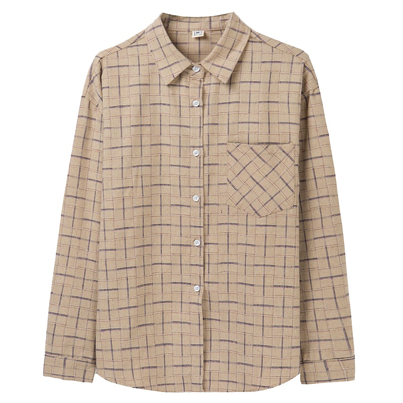 恒源祥女士长袖衬衫2021新款女士格子气质百搭春季简约舒适时尚棉衬衫