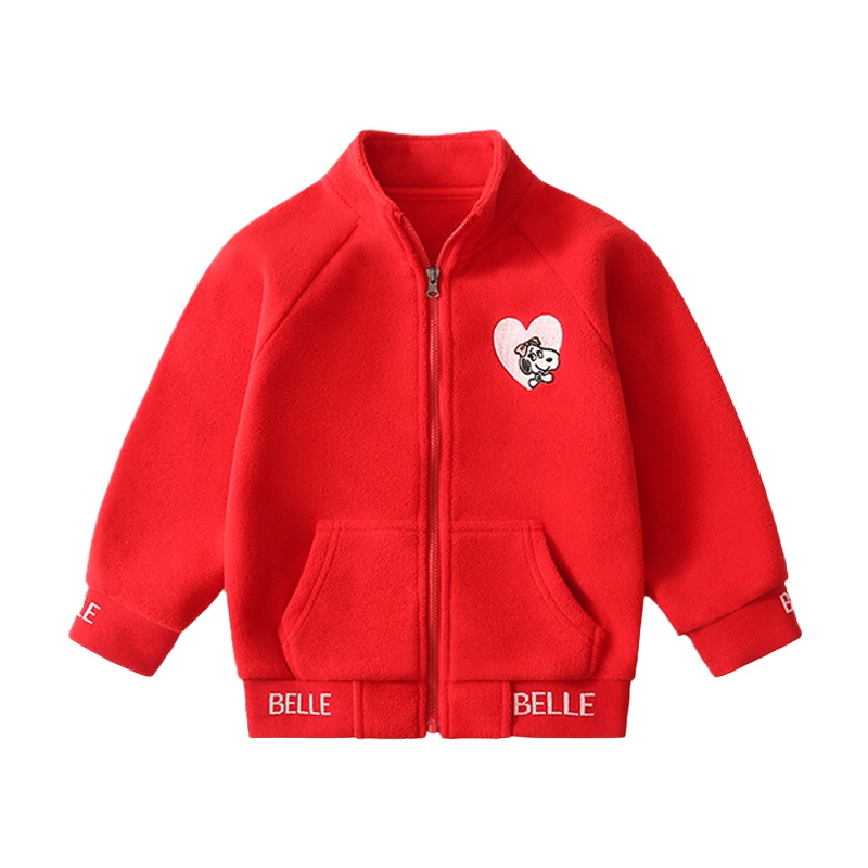 史努比SNOOPY童装儿童绒外套春秋新款女童长袖开衫衣服女生外穿绒上衣